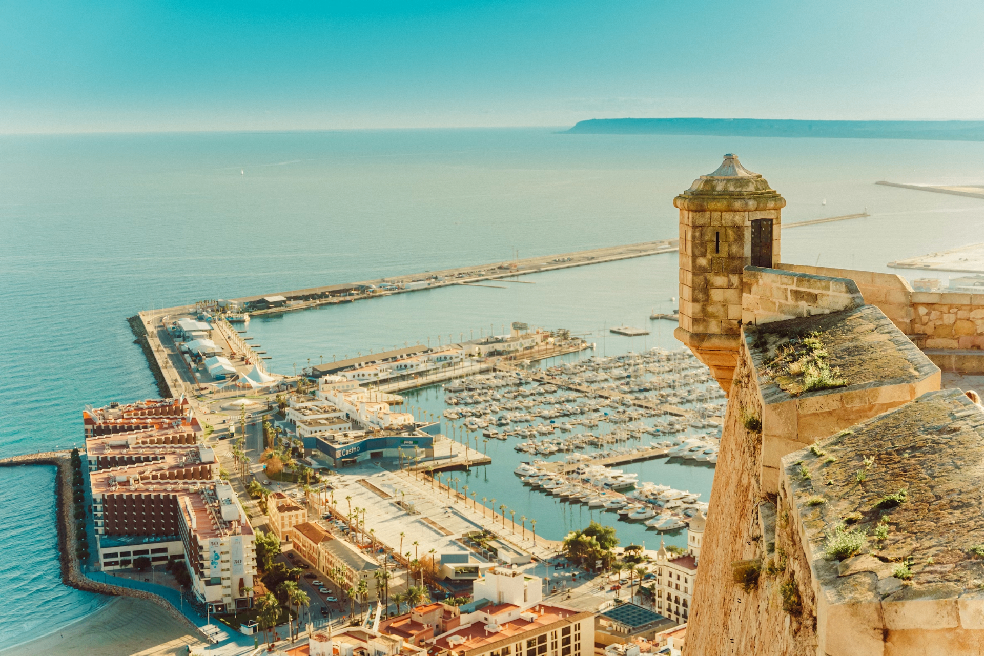 Aerial view of Alicante marina and harbour from Santa Bárbara castle